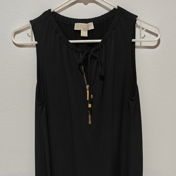 Michael Kors Little Black Dress Medium Boxy Midi Dress Gold Accents Tassels - Picture 4 of 7